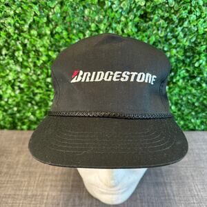 Vintage Bridgestone Rope Snapback Hat Cap Adult Adjustable Black Nylon Tires